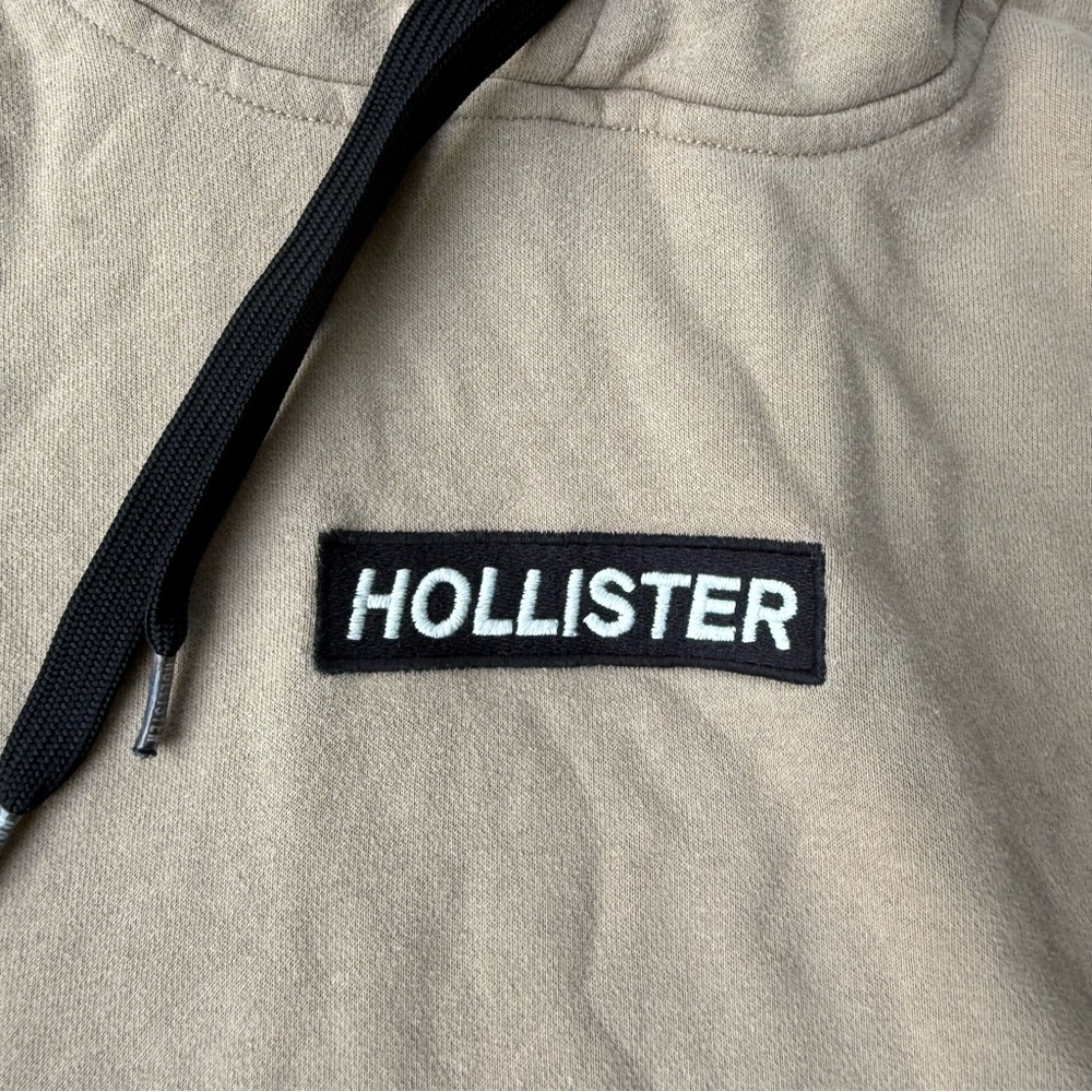 Hollister Hoodie Adult Mens Medium Tan Black Center Logo Pullover Drawstring - Picture 2 of 6